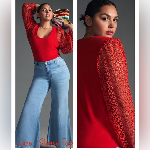 Anthropologie Tops - Anthropologie Maeve Lace-Sleeve Top NWOT